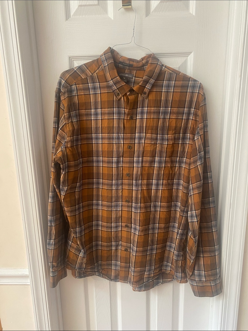 Eddie Bauer Mustard and Brown Plaid Button-Down Shirt
